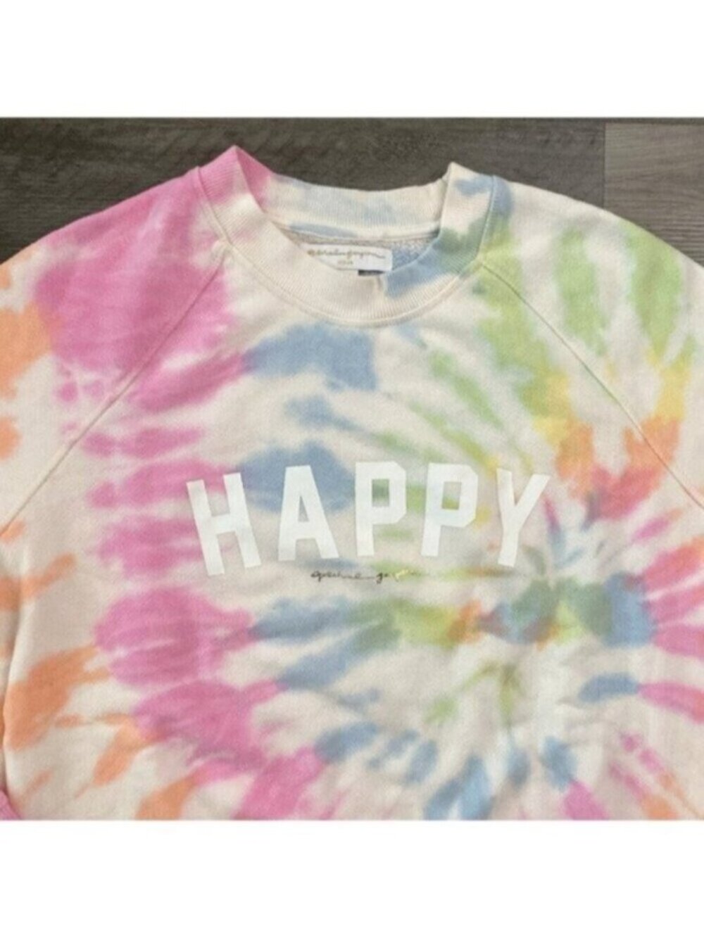 Spiritual Gangster Sweatshirt Womens Medium White Tie Dye Happy Cotton Raglan - Picture 5 of 11